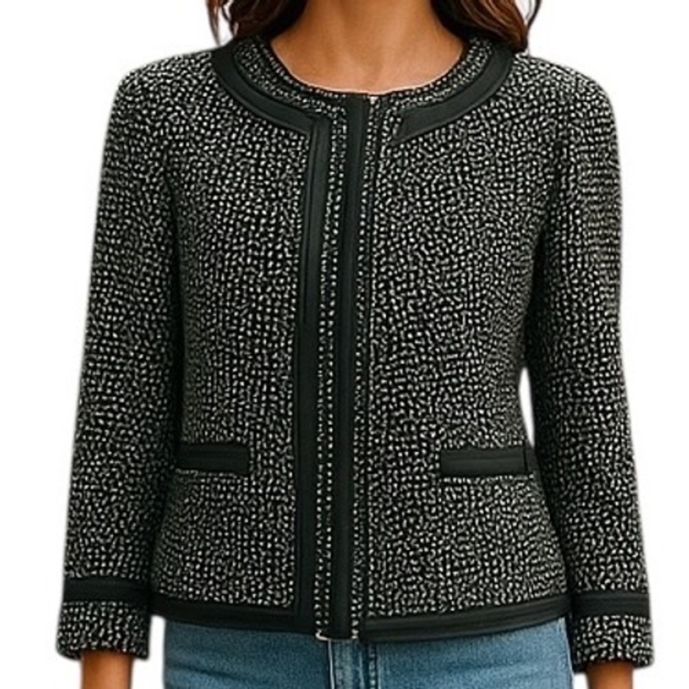 Sandro Sportswear Tweed Blazer Jacket Size M Black Snap Front Pockets Lined
